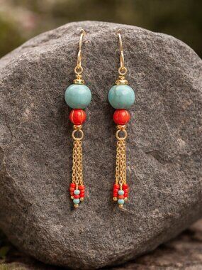 Beautiful blue howlite tassle earrings! -14k gold filled ear hooks